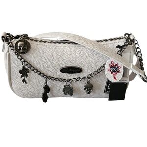 Ed Hardy White Leather Shoulder Crossbody Bag with Chain Details